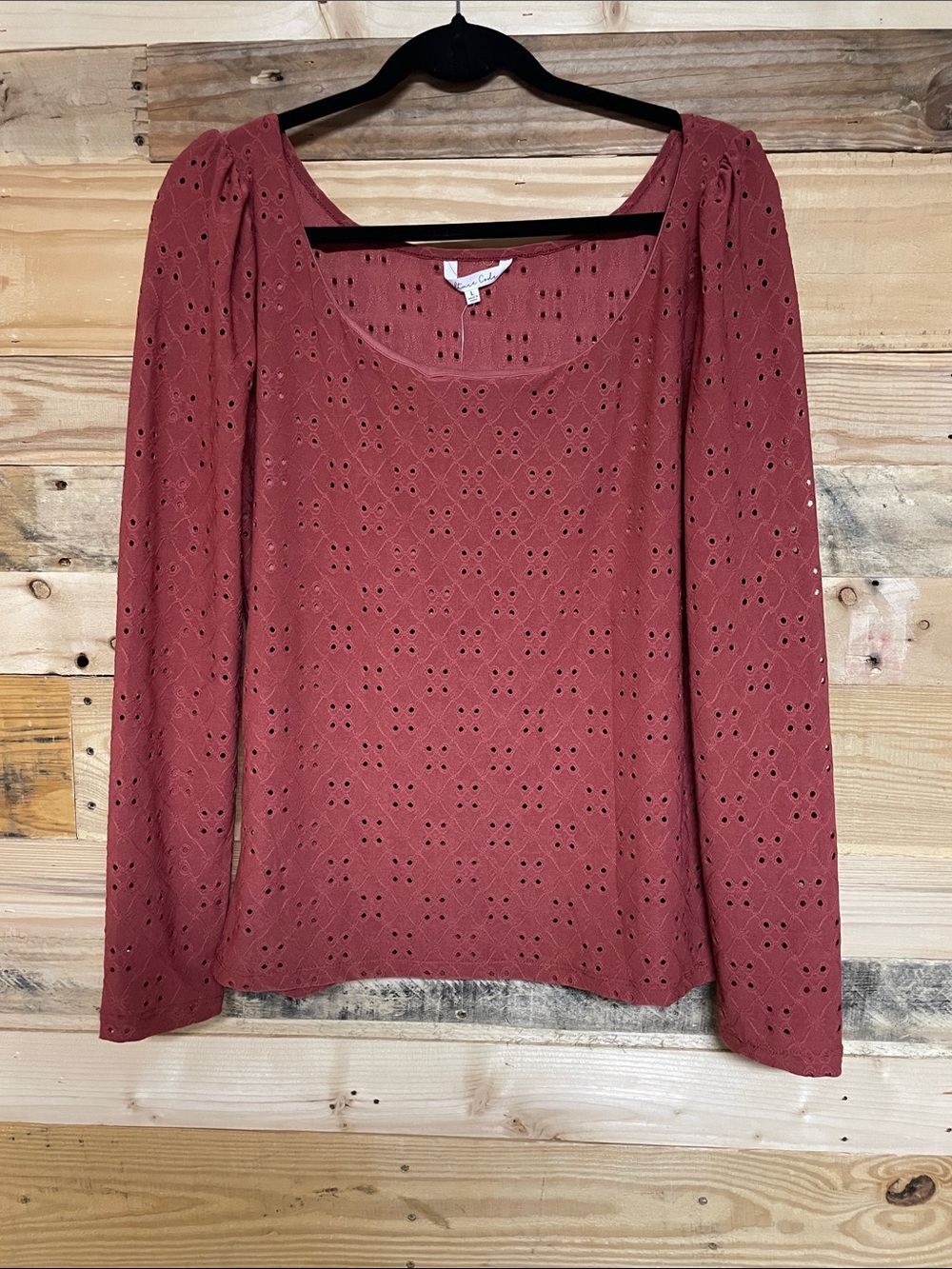 Culture Code size large long sleeve eyelet rust colored soft and stretchy blouse